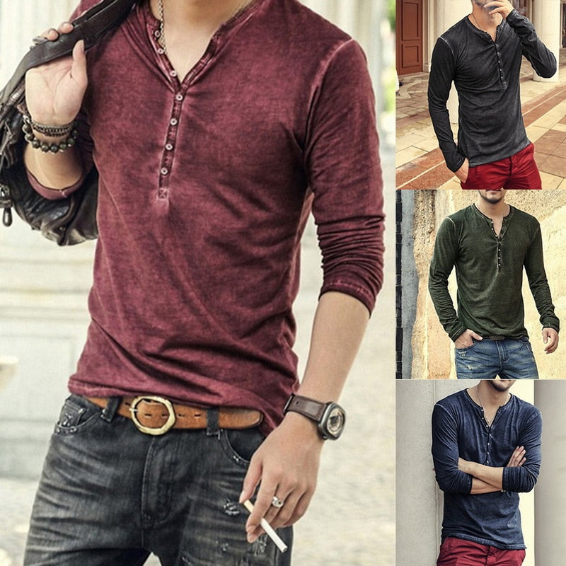 2022 Men V-neck Long Sleeve T-shirt