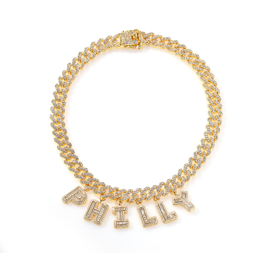 12mm Bagnette Rhinestone Miami Cuban Link Necklace