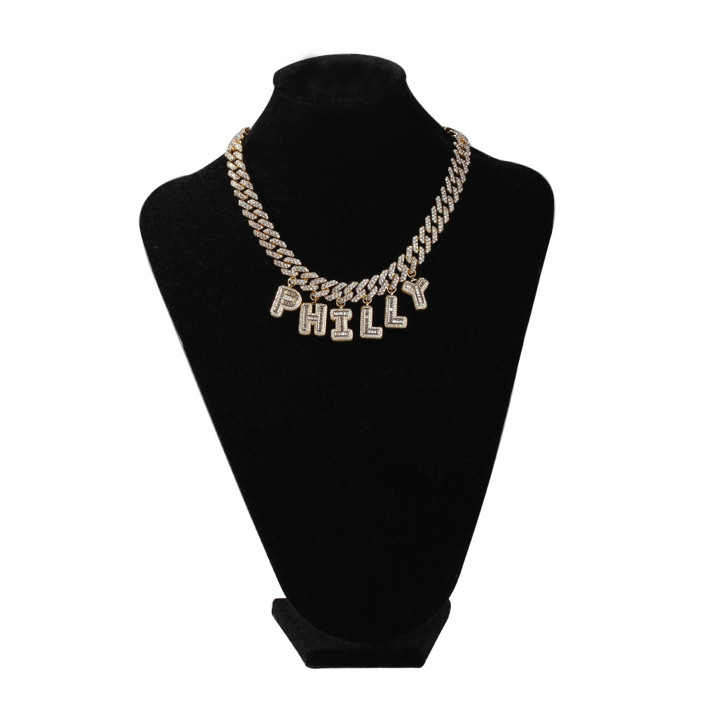 12mm Bagnette Rhinestone Miami Cuban Link Necklace