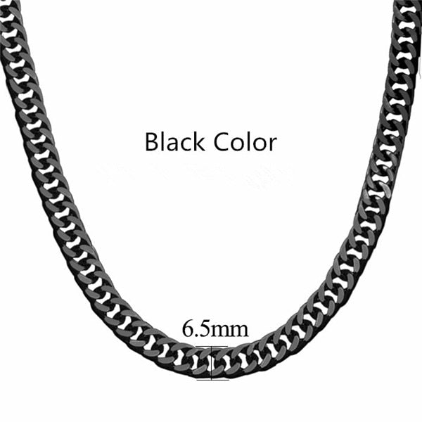 6.5mm Stainless Steel Black Silver Color Miami Cuban Link Necklace