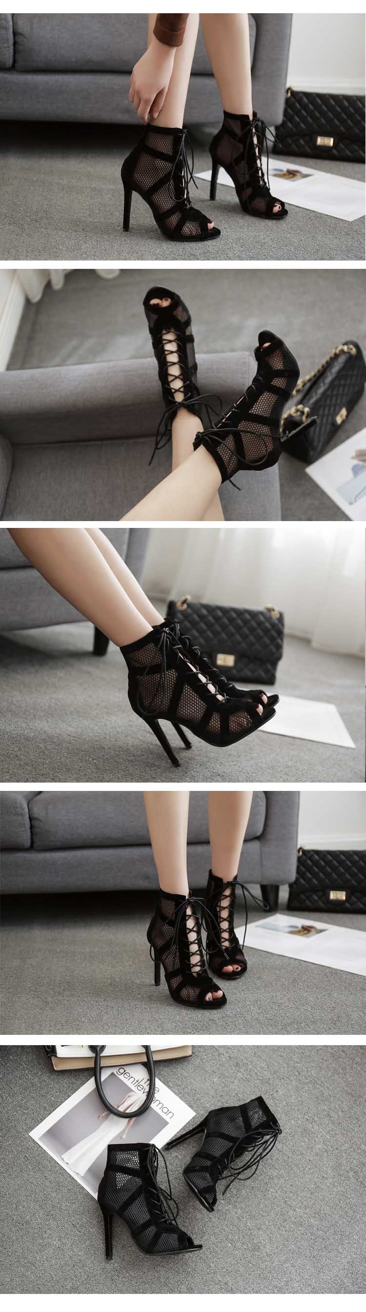 2022 Fashion Black Lace Up Cross-tied Peep Toe High Heel