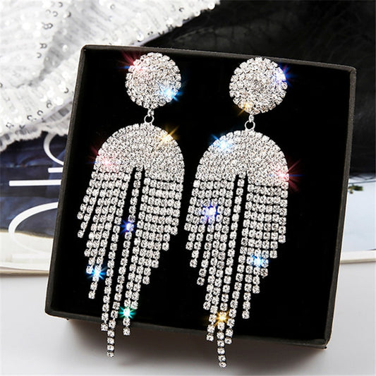 Long Tassel Crystal Drop Earrings For Women