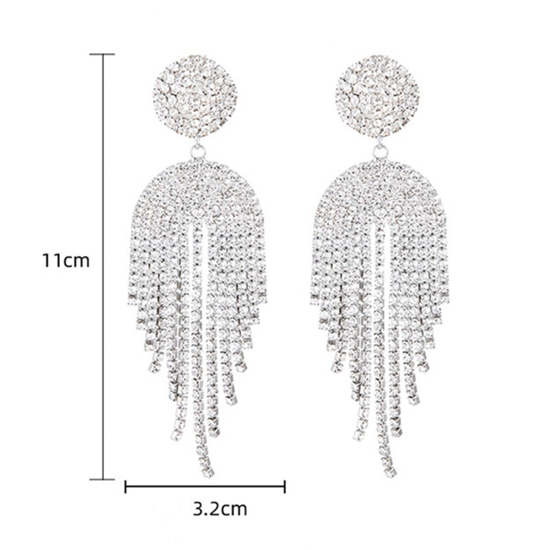 Long Tassel Crystal Drop Earrings For Women