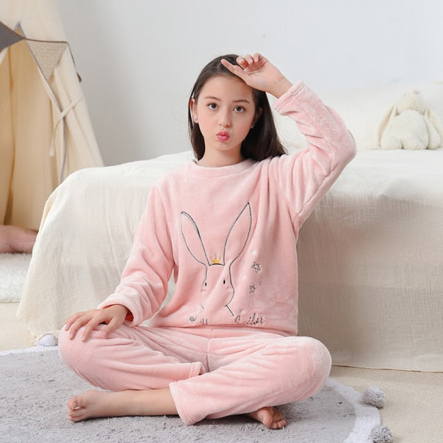 Flannel Fleece Warm Cartoon Sleepwear For Teen