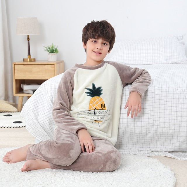 Flannel Fleece Warm Cartoon Sleepwear For Teen