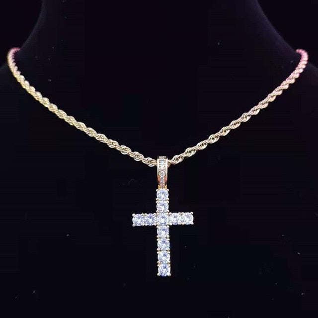 Hip Hop Cross Pendant Necklace with 4mm Zircon Tennis Chain