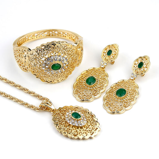 Gold Color Jewelry Sets Drop Earring Cuff Bracelet, Bangle, Pendant, Necklace