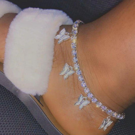 Butterfly anklet Rhinestone Tennis Chain Foot Chain