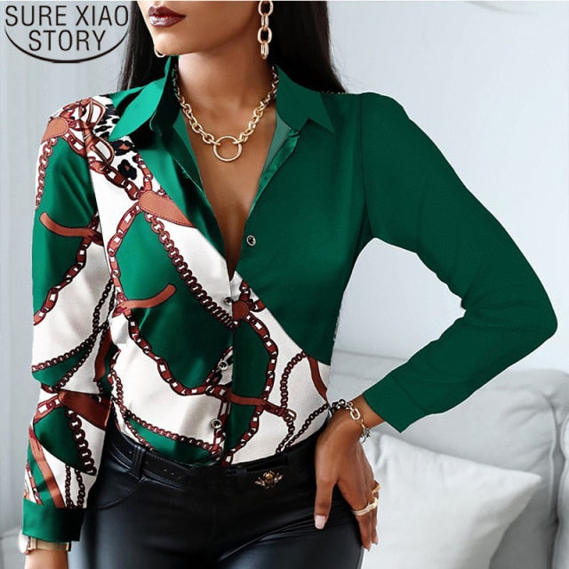 Striped Floral Leopard Office Lady Print Shirts