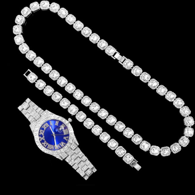 CRYSTAL SQUARE TENNIS CHAIN NECKLACES SET