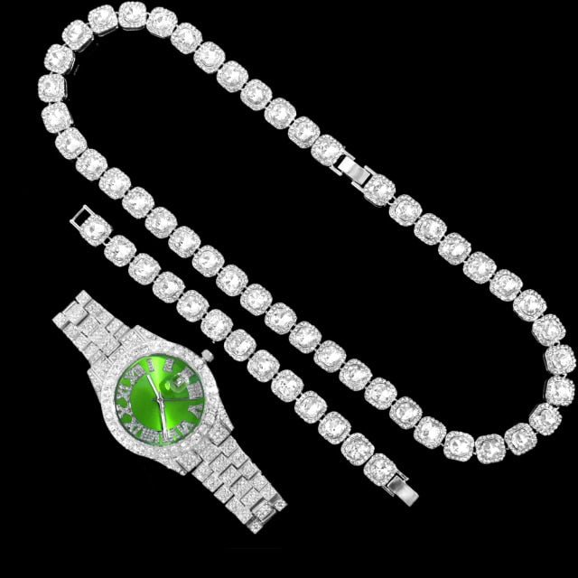 CRYSTAL SQUARE TENNIS CHAIN NECKLACES SET