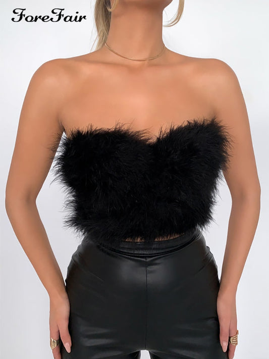 Sleeveless Feathers Crop Top