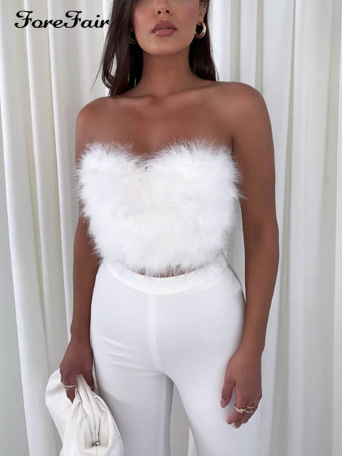 Sleeveless Feathers Crop Top