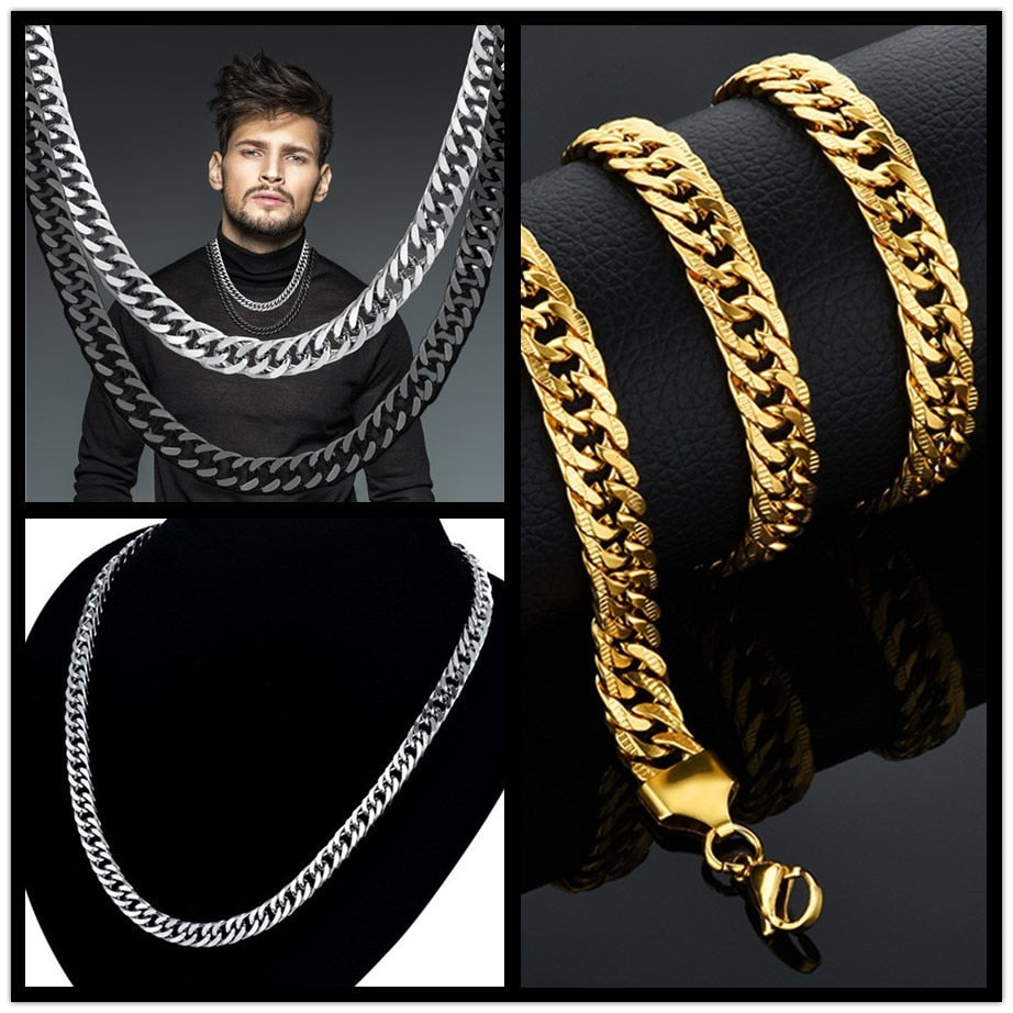 6.5mm Stainless Steel Black Silver Color Miami Cuban Link Necklace