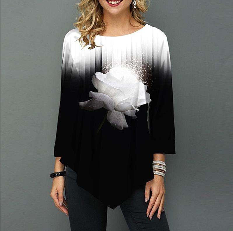 3/4 sleeve Casual Hem Irregularity Female Tops