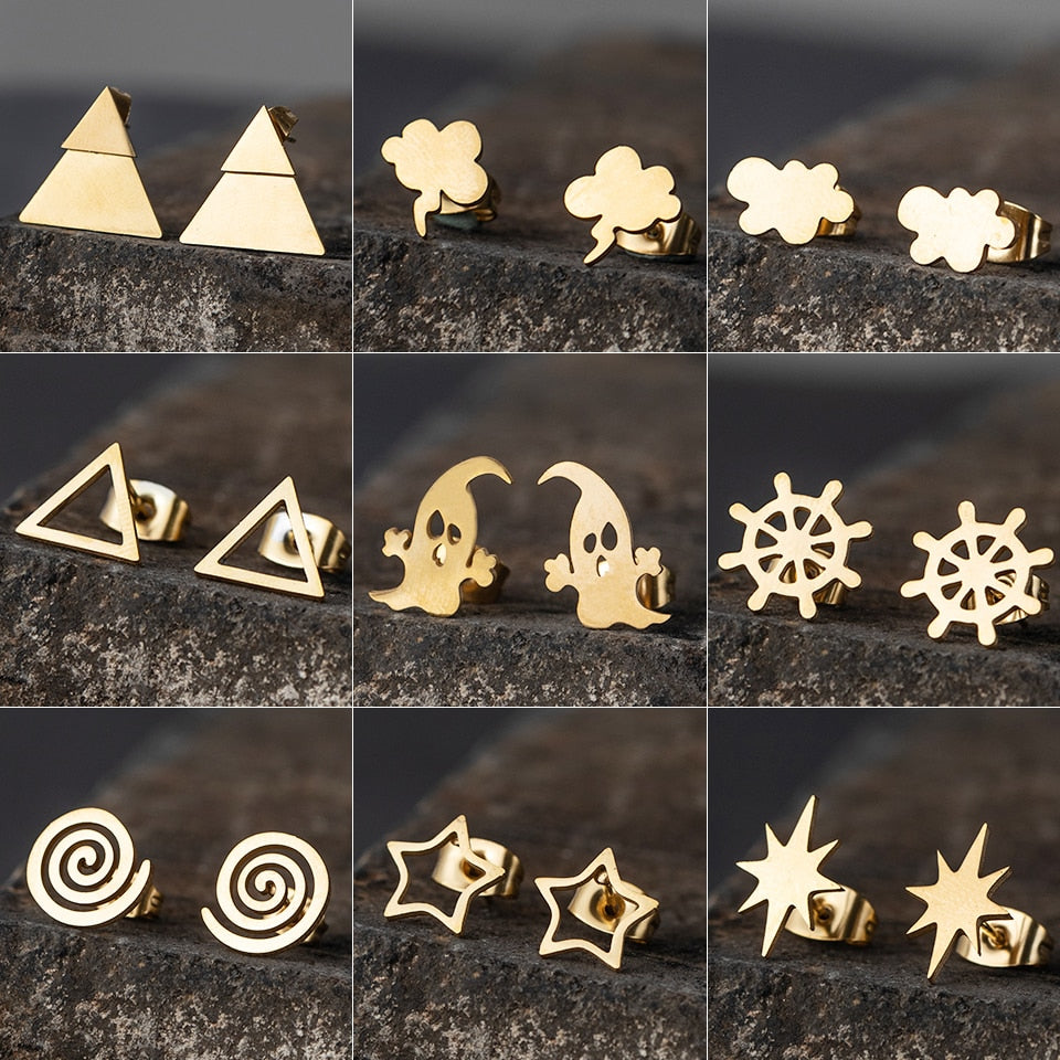 Golden Iron Stainless Steel Triangle Stud Earrings