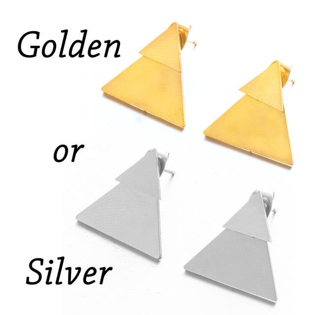 Golden Iron Stainless Steel Triangle Stud Earrings