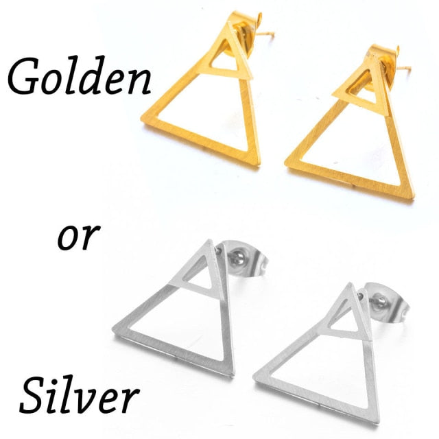 Golden Iron Stainless Steel Triangle Stud Earrings