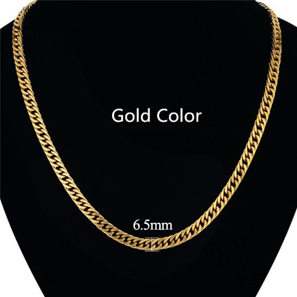 6.5mm Stainless Steel Black Silver Color Miami Cuban Link Necklace