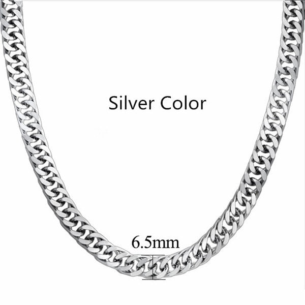 6.5mm Stainless Steel Black Silver Color Miami Cuban Link Necklace