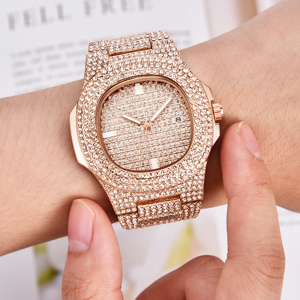 Iced Out Diamond Quartz Gold HIP HOP Watch