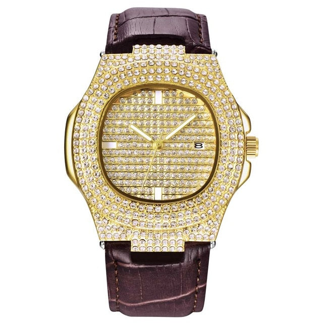 Iced Out Diamond Quartz Gold HIP HOP Watch