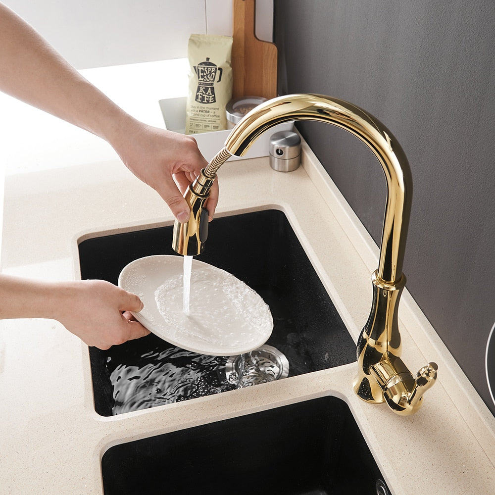 Gold Kitchen Faucets Silver Single Handle Pull Out Kitchen Tap