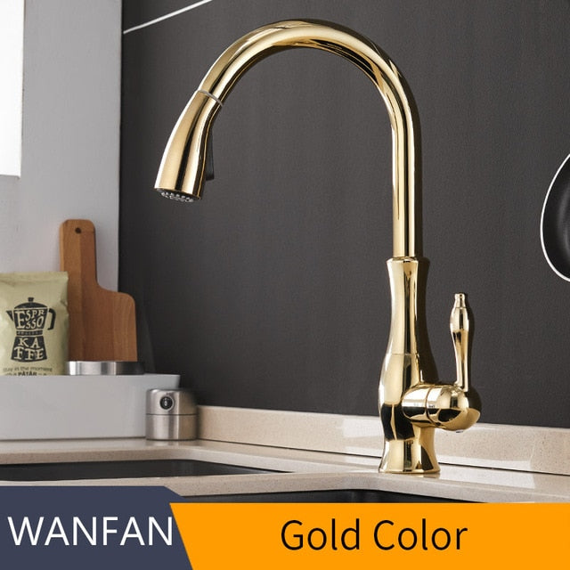 Gold Kitchen Faucets Silver Single Handle Pull Out Kitchen Tap