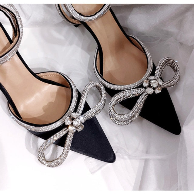 Crystal Bowknot Satin Summer Lady Shoe