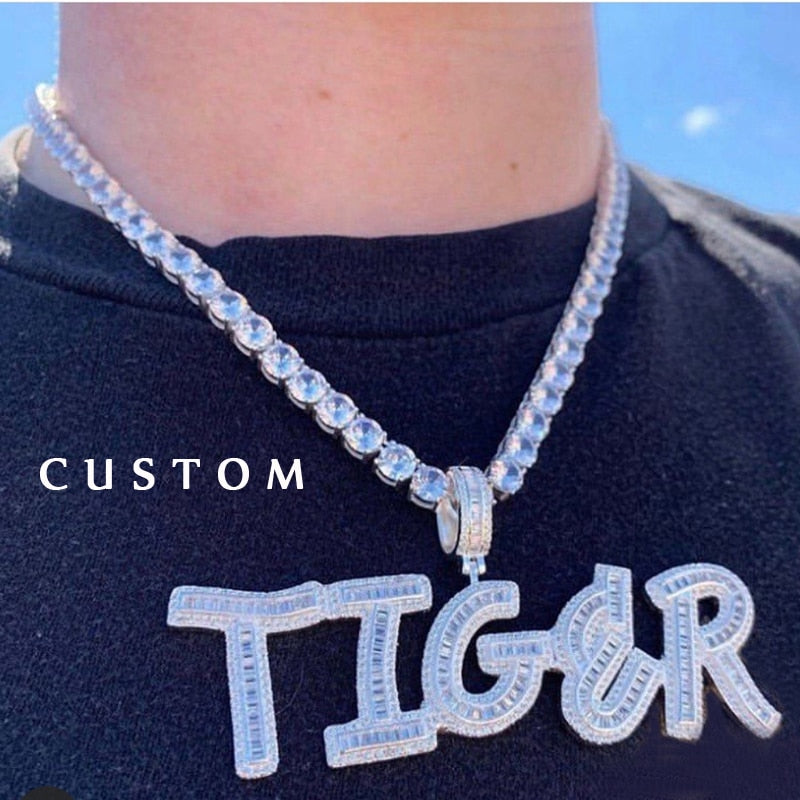 Custom Name Words Baguette Letters Pendant