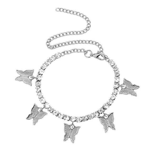 Butterfly anklet Rhinestone Tennis Chain Foot Chain