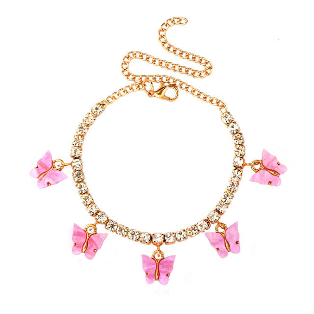 Butterfly anklet Rhinestone Tennis Chain Foot Chain