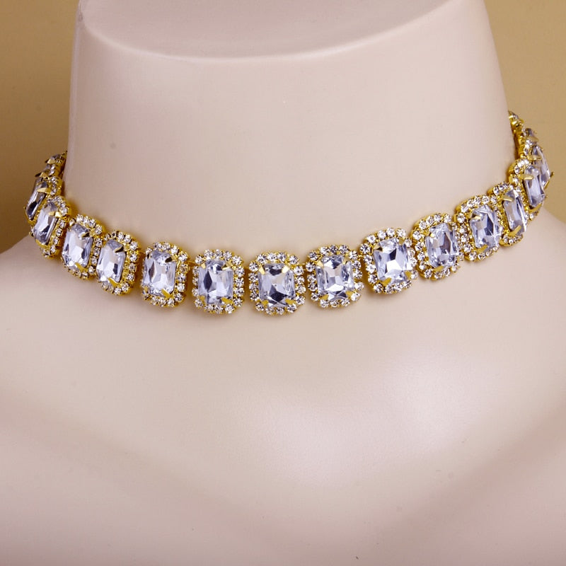 Gold Crystal Rhinestone Choker Necklace