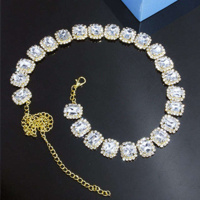 Gold Crystal Rhinestone Choker Necklace