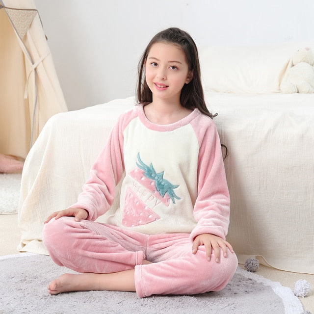 Flannel Fleece Warm Cartoon Sleepwear For Teen