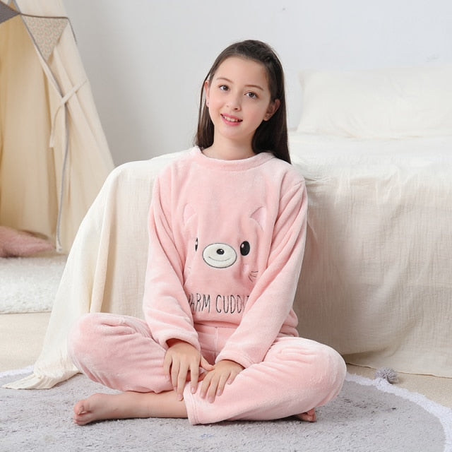 Flannel Fleece Warm Cartoon Sleepwear For Teen