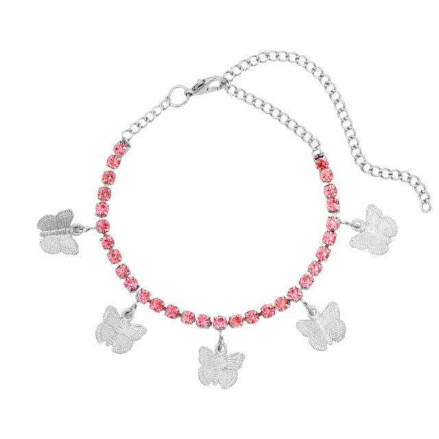 Butterfly anklet Rhinestone Tennis Chain Foot Chain