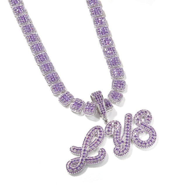 Two Tone Pendant Micro Paved CZ Personalized Name Plate Necklace