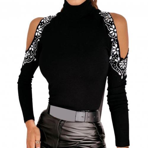 Long Sleeve Turtle Neck Cold Shoulder Blouse