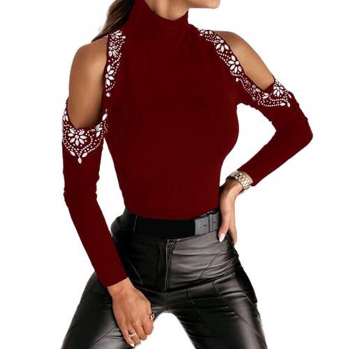 Long Sleeve Turtle Neck Cold Shoulder Blouse