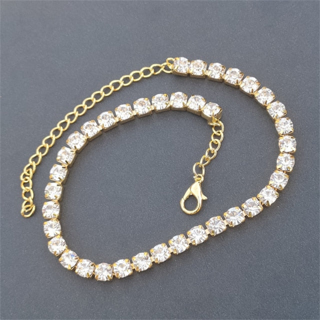 Gold Iced Out Bling White Tennis Chain Anklet Bracelets For Women