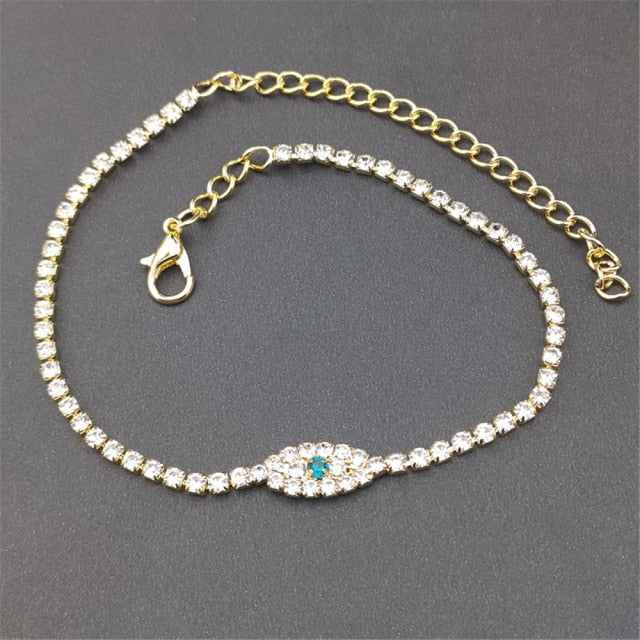 Gold Iced Out Bling White Tennis Chain Anklet Bracelets For Women