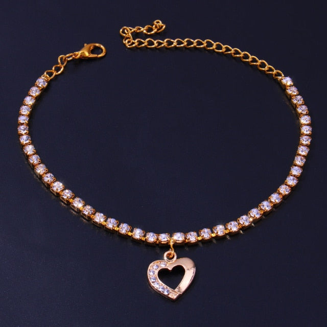 Gold Iced Out Bling White Tennis Chain Anklet Bracelets For Women