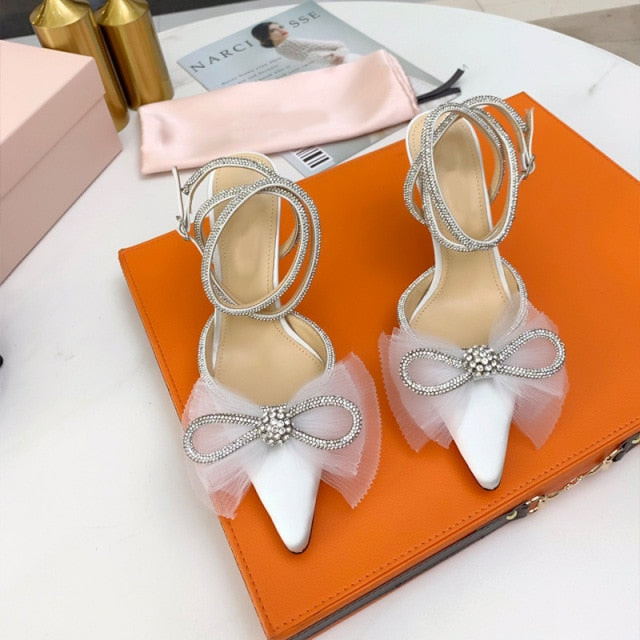 Crystal Bowknot Satin Summer Lady Shoe