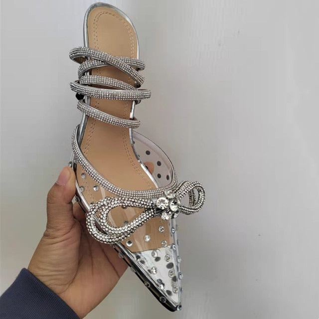 Crystal Bowknot Satin Summer Lady Shoe