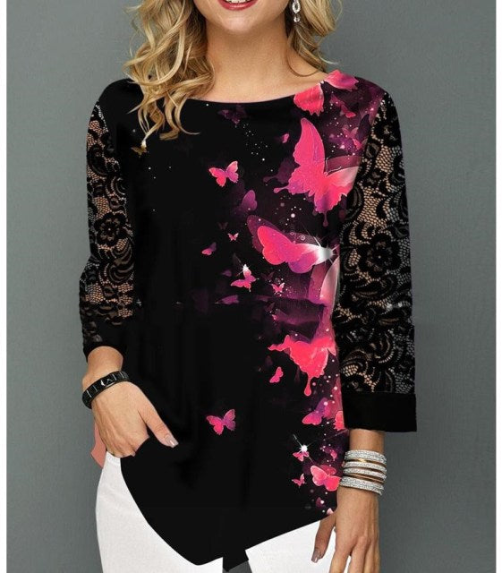 3/4 sleeve Casual Hem Irregularity Female Tops