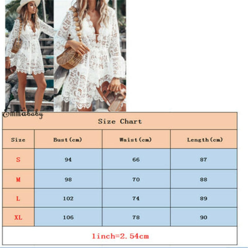 Crochet White Knitted Beach Cover Up Dress