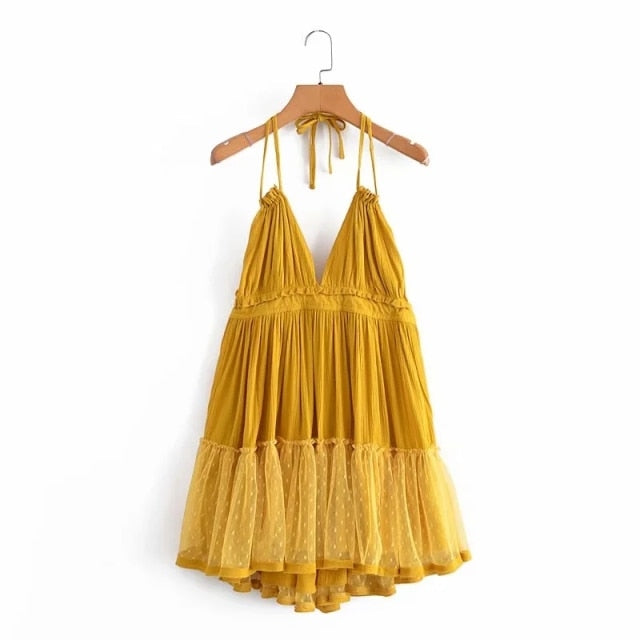 Strapless Women Summer Solid Boho Dress