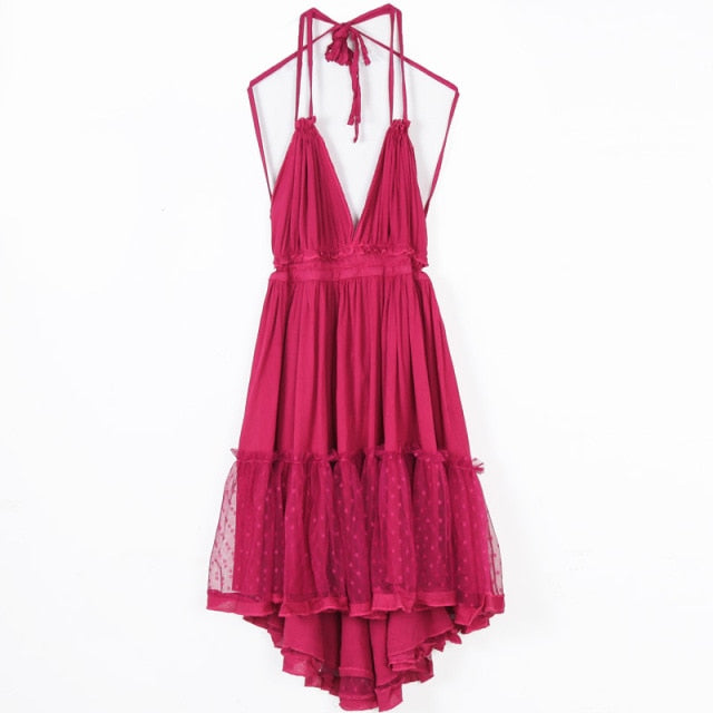 Strapless Women Summer Solid Boho Dress