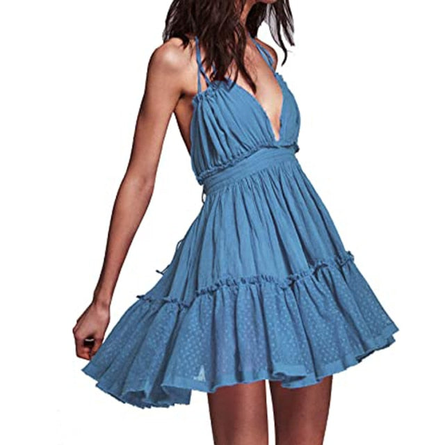 Strapless Women Summer Solid Boho Dress